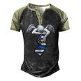 New Jersey Thin Blue Line Flag And Angel For Law Enforcement Men's Henley Raglan T-Shirt Black Forest