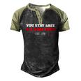 Womens You Stay Safe Ill Stay Free Freedom 1776 V-Neck Men's Henley Raglan T-Shirt Black Forest