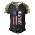 Usa Rugby American Flag Distressed Rugby 4Th Of July Men's Henley Raglan T-Shirt Black Forest