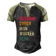 Mens Vintage Husband Daddy Iron Worker Hero Fathers Day Men's Henley Raglan T-Shirt Black Forest