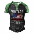 47Th Birthday Usa Flag Vintage American Flag 1975 Birthday Men's Henley Raglan T-Shirt Black Green