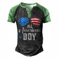 All American Boy Us Flag Sunglasses For Matching 4Th Of July Men's Henley Raglan T-Shirt Black Green