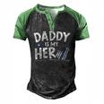 Daddy Is My Hero Kids Police Thin Blue Line Law Enforcement Men's Henley Raglan T-Shirt Black Green
