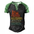 Father Husband Garage Drinker Vintage Mechanic Dad Handyman Men's Henley Raglan T-Shirt Black Green