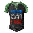 Womens Freedom Is My Second Favorite F-Word 4Th Of July V-Neck Men's Henley Raglan T-Shirt Black Green