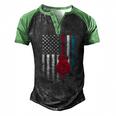 Guitar Music Musician 4Th Of July American Flag Usa America Men's Henley Raglan T-Shirt Black Green