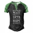 Human Kindness Peace Equality Love Inclusion Diversity Men's Henley Raglan T-Shirt Black Green