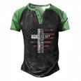 Jesus Is My Savior Usa Christian Faith Cross On Back Men's Henley Raglan T-Shirt Black Green