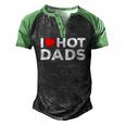 I Love Hot Dads Red Heart Men's Henley Raglan T-Shirt Black Green