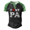 I Love My Pa With Heart Fathers Day Wear For Kid Boy Girl Men's Henley Raglan T-Shirt Black Green