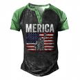 Merica Patriotic Apparel Statue Of Liberty American Flag Men's Henley Raglan T-Shirt Black Green
