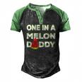 Mens One In A Melon Daddy Watermelon Dad Fathers Day Men's Henley Raglan T-Shirt Black Green