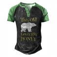 Mens Papa Bear Fathers Day This Old Bear Loves His Honey Men's Henley Raglan T-Shirt Black Green
