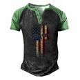 Patriotic Skull Usa Military American Flag Proud Veteran Men's Henley Raglan T-Shirt Black Green
