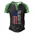 Usa Rugby American Flag Distressed Rugby 4Th Of July Men's Henley Raglan T-Shirt Black Green