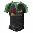 Vintage The Jazzfather Happy Fathers Day Trumpet Player Men's Henley Raglan T-Shirt Black Green