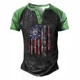 Vintage Usa American Flag Proud Hockey Dad Silhouette Men's Henley Raglan T-Shirt Black Green