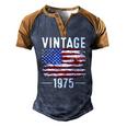 47Th Birthday Usa Flag Vintage American Flag 1975 Birthday Men's Henley Raglan T-Shirt Brown Orange