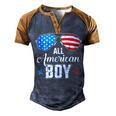 All American Boy Us Flag Sunglasses For Matching 4Th Of July Men's Henley Raglan T-Shirt Brown Orange