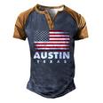 Austin Texas 4Th Of July American Flag Usa America Patriotic Men's Henley Raglan T-Shirt Brown Orange