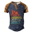 Father Husband Garage Drinker Vintage Mechanic Dad Handyman Men's Henley Raglan T-Shirt Brown Orange