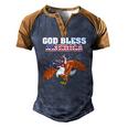 God Bless America Jesus Riding A Bald Eagle Men's Henley Raglan T-Shirt Brown Orange