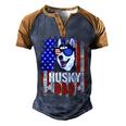 Husky Dad 4Th Of July American Flag Glasses Dog Men Boy Men's Henley Shirt Raglan Sleeve 3D Print T-shirt Brown Orange