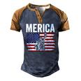Merica Patriotic Apparel Statue Of Liberty American Flag Men's Henley Raglan T-Shirt Brown Orange