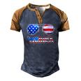 Merica Sunglasses 4Th Of July Patriotic American Flag Men's Henley Raglan T-Shirt Brown Orange