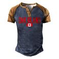Oak Island Canada Flag Vintage Red Text Men's Henley Raglan T-Shirt Brown Orange