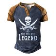 Papa Man Myth Legend Vintage Pirate Skull Sword Fathers Day Men's Henley Raglan T-Shirt Brown Orange