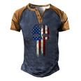 Patriotic Skull Usa Military American Flag Proud Veteran Men's Henley Raglan T-Shirt Brown Orange