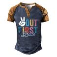 Peace Out First Grade Last Day Of School 2022 Graduation Men's Henley Raglan T-Shirt Brown Orange