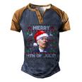 Santa Joe Biden Merry 4Th Of July Ugly Christmas Men's Henley Raglan T-Shirt Brown Orange
