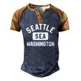 Seattle Washington Sea Gym Style Distressed White Print Men's Henley Raglan T-Shirt Brown Orange
