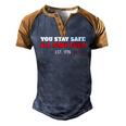 Womens You Stay Safe Ill Stay Free Freedom 1776 V-Neck Men's Henley Raglan T-Shirt Brown Orange