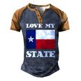 Texas State Flag Saying For A Pride Texan Loving Texas Men's Henley Raglan T-Shirt Brown Orange