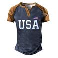Usa Women Men Kids Patriotic American Flag 4Th Of July Men's Henley Raglan T-Shirt Brown Orange
