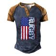 Usa Rugby American Flag Distressed Rugby 4Th Of July Men's Henley Raglan T-Shirt Brown Orange