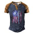 Vintage Usa American Flag Proud Hockey Dad Silhouette Men's Henley Raglan T-Shirt Brown Orange