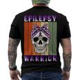Epilepsy Warrior Skull Women Vintage Purple Ribbon Epilepsy Epilepsy Awareness Men's Crewneck Short Sleeve Back Print T-shirt