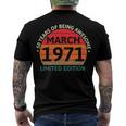 March 1971 50 Years Old Retro Vintage 50Th Birthday Men's Crewneck Short Sleeve Back Print T-shirt