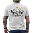 Baby Shower Text Design The Princess Has Arrived Men's Crewneck Short Sleeve Back Print T-shirt