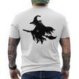 Halloween Scary Old Witch On Broom Art Design Pattern Men's Crewneck Short Sleeve Back Print T-shirt