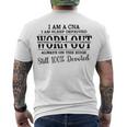 I Am Cna I Am Sleep Deprived Worn Out Always On The Edge Still 100 Devoted V2 Men's Crewneck Short Sleeve Back Print T-shirt