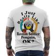 I Really Like Roman Soldier Penguin Ok Men's Crewneck Short Sleeve Back Print T-shirt