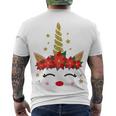 New Christmas Unicorn Face Santicorn Poinsettia Crown Cute Men's Crewneck Short Sleeve Back Print T-shirt