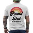 Proud Dad Of A Gay Son Lgbtq Ally Free Dad Hugs Bi Raglan Baseball Tee Men's Back Print T-shirt