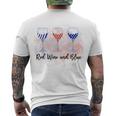 Red Wine Blue 4Th Of July Wine Red White Blue Wine Glasses Men's Crewneck Short Sleeve Back Print T-shirt