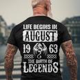 August 1963 Birthday Life Begins In August 1963 Men's T-Shirt Back Print Gifts for Old Men